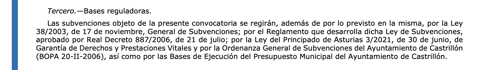 Anuncio del BOPA sobre subvenciones a la vivienda en Castrillón.